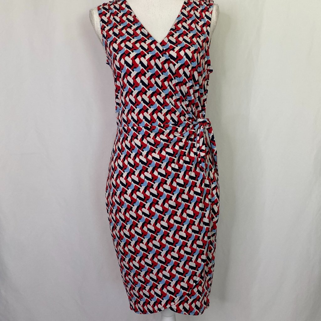 Banana Republic Red Blue White Faux Wrap Dress W/ V-Neck Surplice Neckline